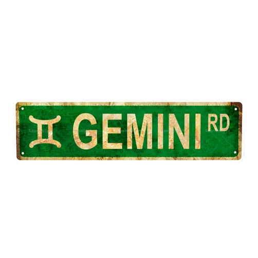 Aeontinity Gemini Zodiac Sign Metal Tin Sign, Rustic Astronomy Wall Decor, 3.94 x 15.75 Inches