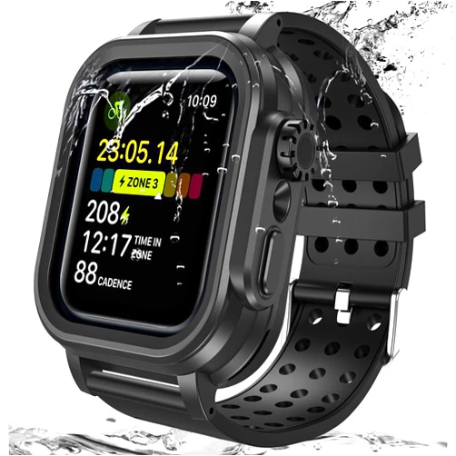 Hensinple Waterproof Case for Apple Watch Band 45mm Series 8/7 with Built-in Screen Protector, IP68 Waterproof, 360 Full Protective Shockproof Durable Band Cover for Men Women, Black