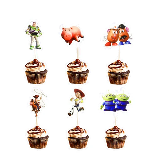 DK 48PCS Toy Inspired Story Cupcake Toppers for Kids Birthday Party Cake Decoration.
