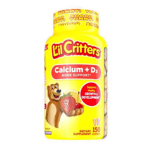 Lil Critters L’il Critters Calcium + D3 Daily Gummy Supplement for Kids, for Bone Support, Orange, Strawberry and Cherry Flavors, 150 Gummies
