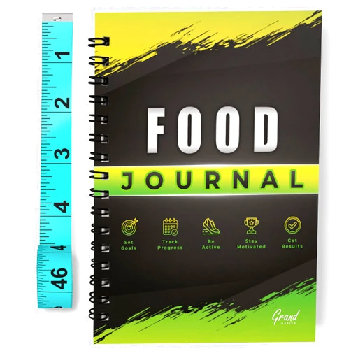GRAND BASICS Undated Food Journal for Women & Men - Perfect Food Diary for Tracking Your Daily Nutrition & Weight Loss - Body Measuring Tape Included w/Planner - Diet Journal for Weightloss & Meal Tracking