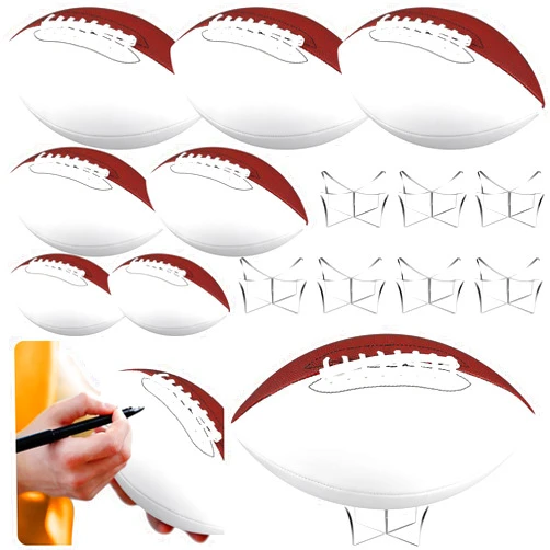 Hiboom 8 Pcs Autograph Football Set Size 9 Size 3 Size 1 Football with 8 Acrylic Stand 2 Panel Blank Signature Football for Trophy High School College Coach Gift Anniversary Birthday Graduation