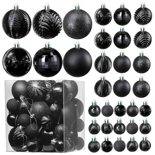 PREXTEX 36 Piece Christmas Ornaments Set - Black Shatterproof Balls in 6 Styles and 3 Sizes with Hanging Loops - Elegant Christmas Tree Decorations for Indoor and Outdoor Black Xmas Tree Display