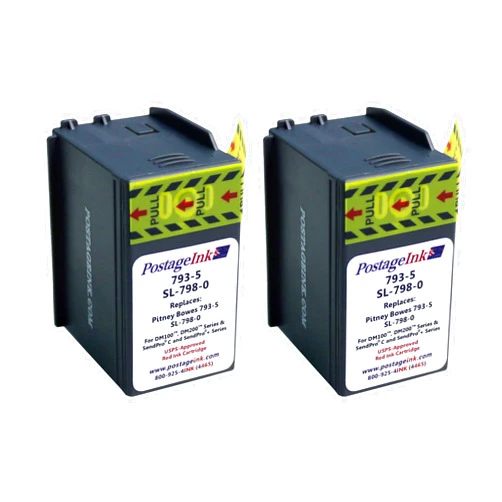 PostageInk.com 2-Pack Red Fluorescent Ink Cartridge Compatible with Pitney Bowes 793-5 for DM100i, DM125i, DM150i, DM175i, DM200L, DM225, SendPro 300, C200, C300, C400, C425, 35 ml