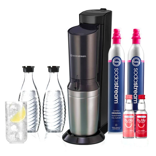 SodaStream Aqua Fizz Sparkling Water Maker Bundle (Black), with Co2, Glass Carafes, & bubly drops Flavors