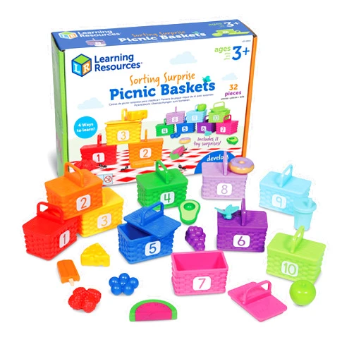 Learning Resources Sorting Surprise Picnic Baskets, Toddler Sorting & Matching Skills Toy, Fine Motor Skills, Preschool Educational Toys, 32 Pieces, Ages 3+