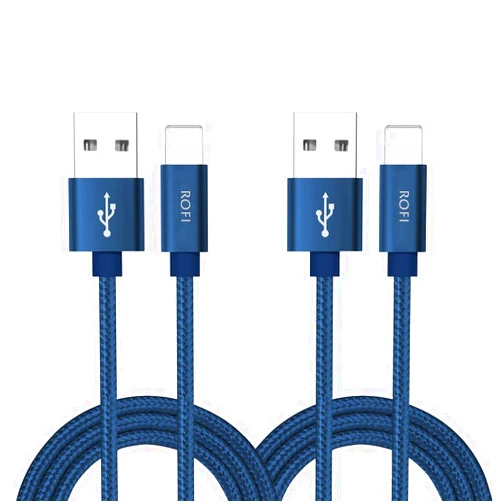 RoFI Phone Charger Cable, [2Pack 2 Feet] Nylon Braided Fast Charging USB Cord 0.6M Compatible Phone X 8 8 Plus 7 7 Plus 6s 6s Plus 6 6 Plus 5 5S 5C SE Air Mini and Car Display (Blue)
