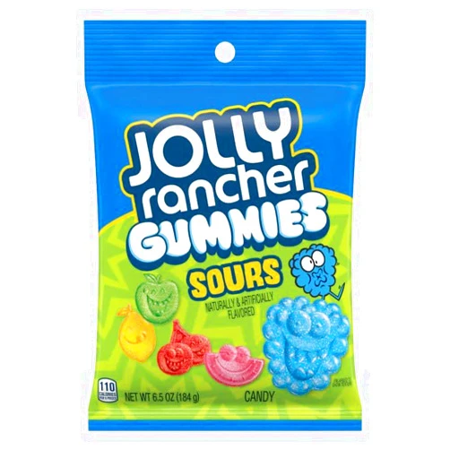 CHAIN & JO SWEETS Jolly Ranchrs Gummies Sours 6.5oz - Sour & Chewy Assorted Fruit Flavored Gummy Candy - Green Apple, Blue Raspberry, Cherry, Lemon & Watermelon