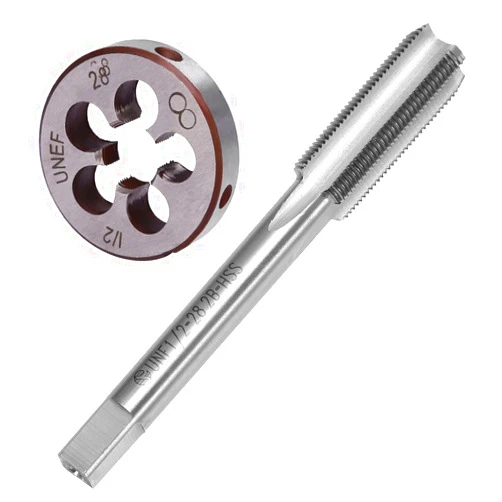 Saihisday 1/2-28 (1/2x28) TPI Tap and Die Set UNEF HSS Right Hand Machine Thread Tap And Round Thread Die RH