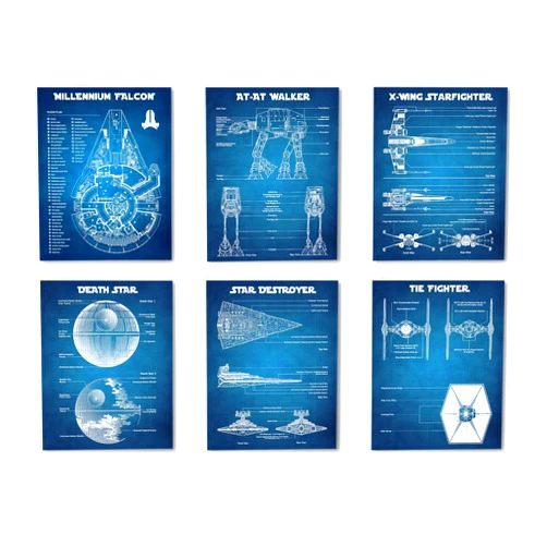 ArtCantHurtU Star Wars Wall Art Decor Pictures Prints - Set of 6 (8x10) Unframed - Starwars Poster Painting House Bathroom Bedroom Office Decor Blueprints Artwork Gift Star Wars Lovers