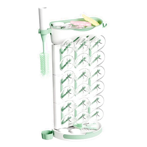 Momcozy DIY Larger Bottle Drying Rack for 18 Bottles, Space Saving Countertop Vertical Rack with Brushes Holder, Detachable Travel Bottle Rack for Baby Accessories & Pump Parts