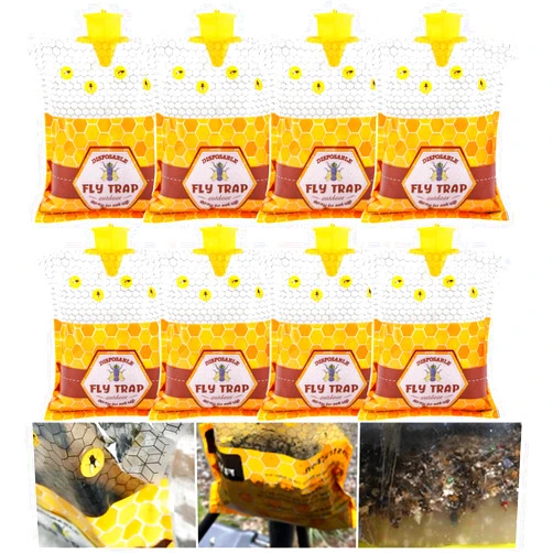 Dwcom Big Fly Traps Outdoor Fly Trap Hanging, 8 Natural Pre-Baited Fly Bags Outdoor Disposable, Fly Hunter Catchers Control Killer Repellent Outdoors, Stable Horse Farm Barn Ranch Fly Trap for Mosquito Bug