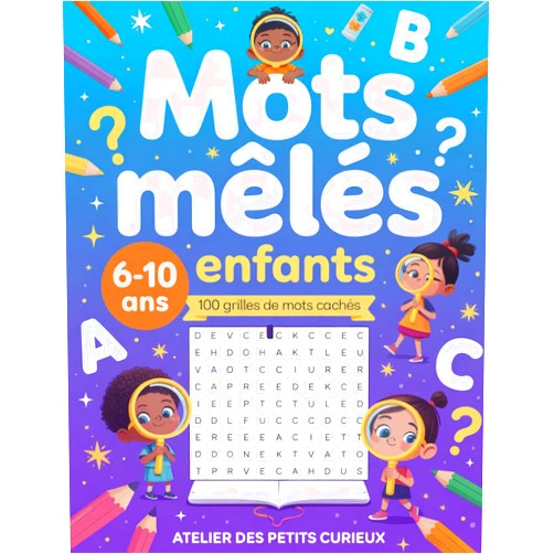 Atelier des Petits Curieux Mots Mélés Enfants: 100 Grilles de Mots Mélés avec Solutions | 3 Niveaux de Difficultés | Gros Caractères | Plus de 1000 Mots | Jeu Educatif 6-10 ans ... (Atelier des Petits Curieux) (French Edition)