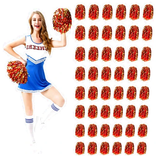 REHALY 48Pcs Pom Poms Cheerleading Cheerleader Pom Poms Spirited Cheer Pom Poms Bulk Metallic Foil Squad Team for Kids Adults Cheerleader Gifts Team Spirit Sports