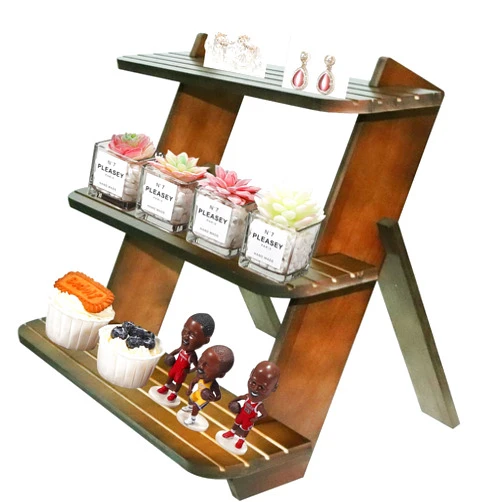 WHEARTED Wooden Display Riser, 3-Tier Earring & Ring Holder Stands,Farmhouse Cupcake Stands, Table Display Stand For Vendor Events, Craft Shows, and Dessert Tables, Wood Rustic Risers-Walnut