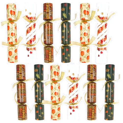 JOYIN 12 Pack Thanksgiving Party Table Favor No Snap No Popping with Party Hat, Joke & Gift Inside, Thanksgiving Holiday Traditions, Random gifts with Autumn Leaves, Pumpkin, Lettering Designs