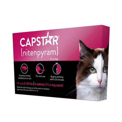 Capstar (nitenpyram) for Cats, Fast-Acting Oral Flea Treatment for Cats 2-25 lbs, Vet-Recommended Flea Medication Tablets Start Killing Fleas in 30 Minutes, 6 Doses
