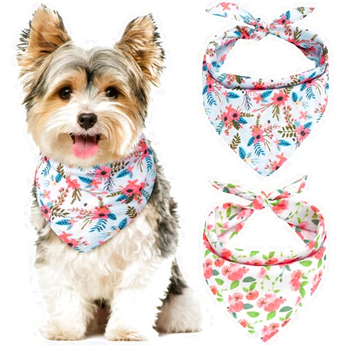 ENNOKEY Dog Bandanas - Dog Bandanas for Small Medium Girl Boy Dogs, Holiday Floral Flower Dog Bandanas Dog Scarf for Dog Gifts