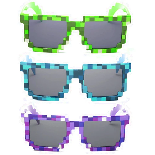 kilofly 3pc 8-Bit Pixel UV Protect Gamer Sunglasses Adult Kids Party Favors