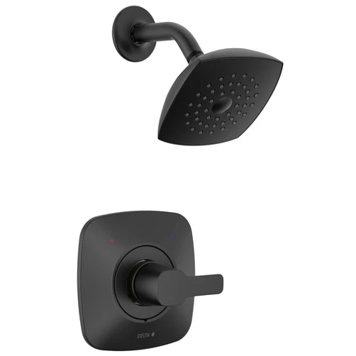 Delta Faucet Modern 14 Series Matte Black Shower Faucet, Delta Shower Trim Kit with Single-Spray Touch-Clean Black Shower Head, Matte Black T142339-BL-PP (Valve Not Included)