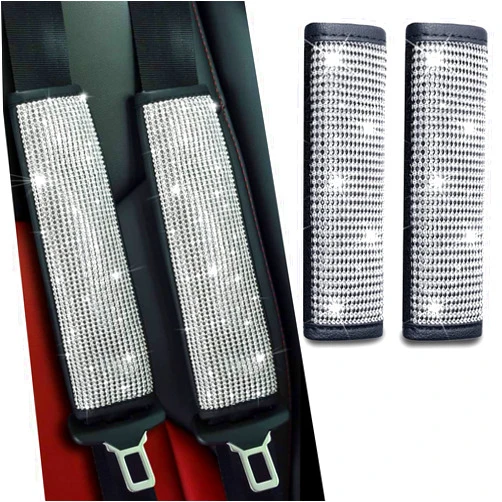 JDDRY 2-Pack Bling Seat Belt Covers,Bling Seat Belt Covers for Womens,Car Seat Belt Strap Cover Shoulder Pad,Universal Car Interior Accessories Fit for Car/Truck/SUV(Silver,2PC)