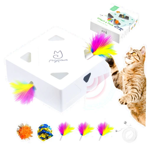 Migipaws Cat Toys, Interactive Automatic 7 Holes Mice Whack-A-Mole, Ultra Fun Smart Teaser Toy for Indoor Cats, USB Rechargeable, 4 Pieces Feather Refills…
