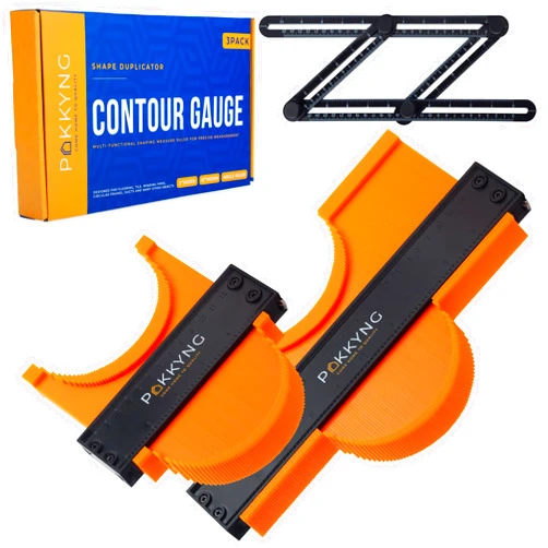 PAKKYNG 10+5-Inch Contour Gauge Tool with Lock and Angle Ruler - Angle Finder Tool for Woodworking - Super Gauge Shape and Outline Tool - Corner Cutter for Laminate Flooring - Tile Cutter Tool for Men