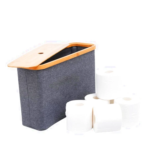 WOOHA Toilet Paper Storage,Toilet Paper Organizer for Bathroom,Bamboo Storage Basket,Toilet Paper Organizer Basket，Collapsible Toilet Paper Bucket，Suitable for bathroom tissue storage (Gery)
