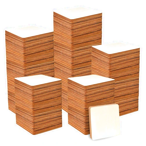 Coopay 120 Pieces 2 Inch Unfinished Wooden Square Blank Natural Wood Slices Wooden Cutout Tiles for DIY Crafts Home Decoration Painting Staining