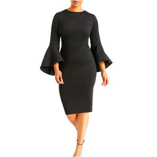 ELOQUII Women's Plus Size Flare Sleeve Scuba Dress