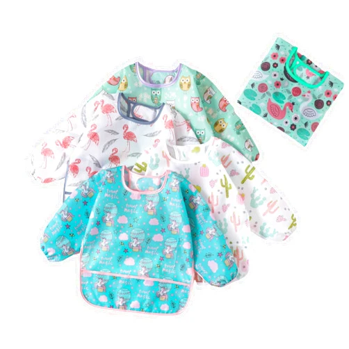 HaimoBurg 5 Pcs Long Sleeved Baby Toddler Bibs Waterproof Sleeved Bib 3-24 Months
