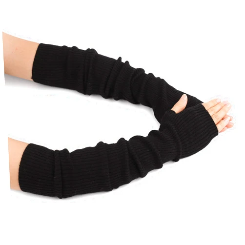 F Flammi Cashmere Blended Arm Warmer Winter Fingerless Gloves Knit Mitten Gloves Wrist Warmer with Thumb Hole for Women