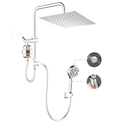 GwernKB Dual Shower Head with Filter Combo,Stainless Steel 10in Rainfall Showerhead with 10in Height Adjustable Slide Bar&3-Way Diverter,Handheld Shower Head with On Off Switch&Adhesive Shower Holder