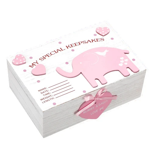 Soaoo 3D Wooden Baby Boys Memories Keepsake Box Baby Girls Elephant First Keepsake Box New Parent Newborn Baptismal Birthday Gift for Mementos 11.81'' x 7.87'' x 3.94''(Pink)