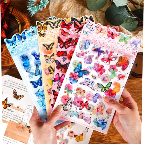 1000Art Butterfly Floral Stickers(8 Sheets/ 260+pcs) PET Transparent Colorful Nature Stickers for Autumn Fall Scrapbooking Planner Journaling Wrapping DIY Crafts Cards Album Water Bottles Phone Cases Laptops