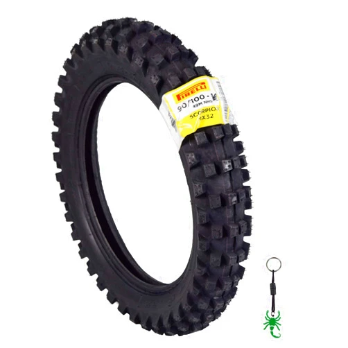 Pirelli Scorpion MX32 Mid Soft Dirt Bike Front/Rear Motocross Tube Type Tire with Keychain (90/100-14 Rear)