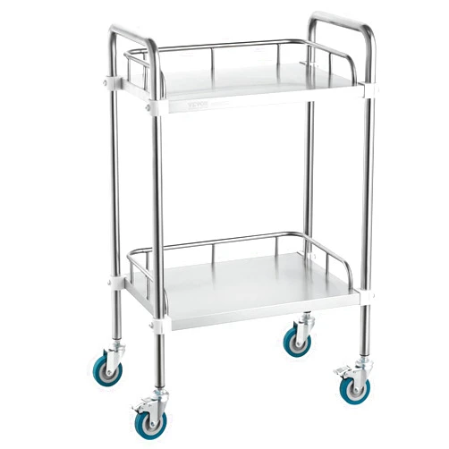 VEVOR Lab Rolling Cart, 2-Shelf Stainless Steel Rolling Cart, Lab Serving Cart with Swivel Casters, Dental Utility Cart for Clinic, Lab, Hospital, Salon, 15.16