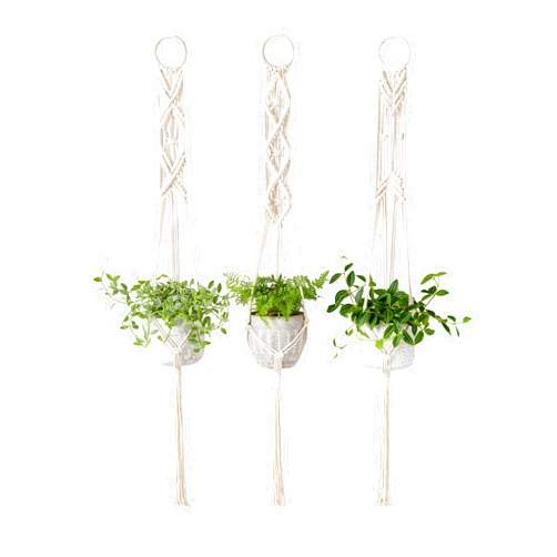 Mkono Macrame Plant Hangers Set of 3 Indoor Wall Hanging Planter Basket Flower Pot Holder Boho Home Decor 39 Inch, Ivory