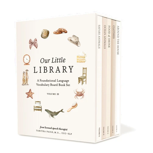 Tabitha Paige MS CCC-SLP,Paige Tate & Co. Our Little Library Vol. 2: First 100 Words Board Book Box Set, including Ocean Animals, Safari Animals, Food and Drink, Clothes, and Around the House (Tabitha Paige Children's Book Series)