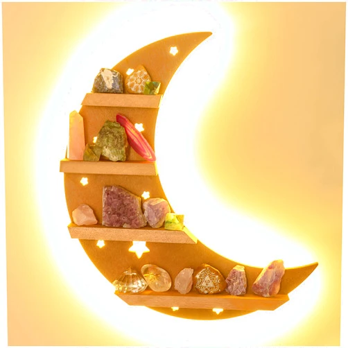 Curawood Crescent Moon Shelf with LED Lights - 15.7