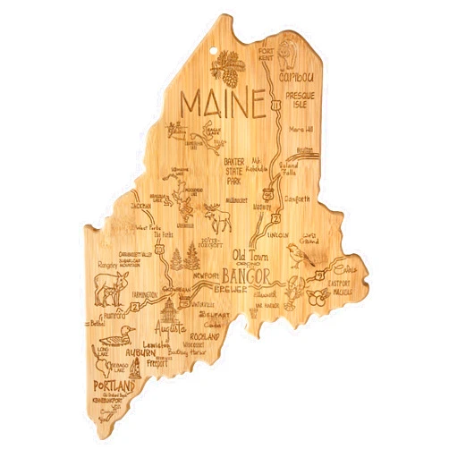 Totally Bamboo Destination Maine State Shaped Serving and Cutting Board, Includes Hang Tie for Wall Display