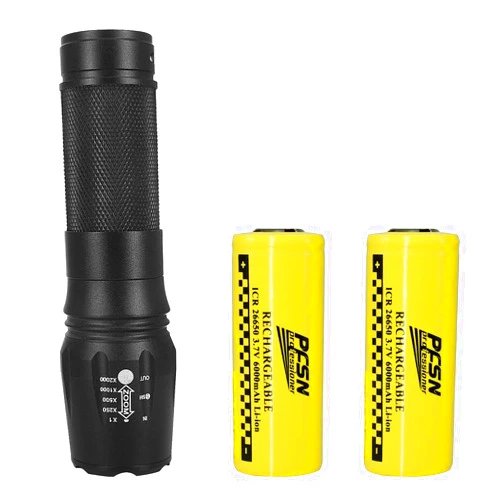 PFSN professioner Flashlight with Rechargeable Battery and Charger–PFSN High Capacity Battery with Over-Charging & Over-discharging Protection Safety Chips (1 Charger & 2 Batteries Included)