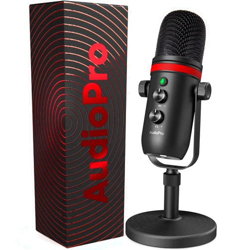 AUDIOPRO USB Microphone, Computer Condenser Gaming Mic for PC/Laptop/PS4/5, Headphone Output, Volume Control, USB Type C Plug and Play, LED Mute Button, for Streaming, Podcast, Studio Recording