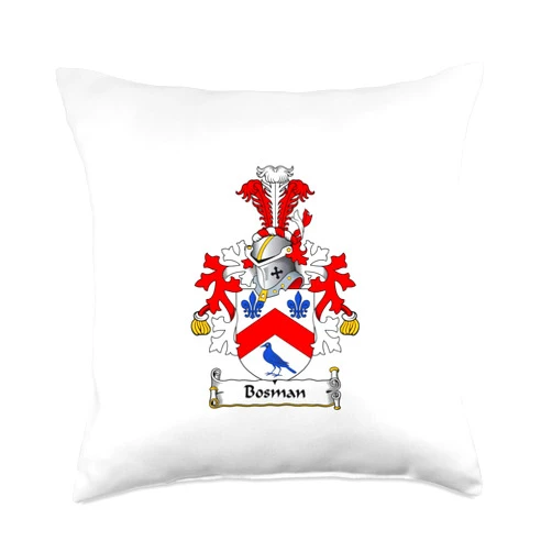 Family Crest and Coat of Arms clothes and gifts Bosman Coat of Arms-Family Crest Throw Pillow, 18x18, Multicolor