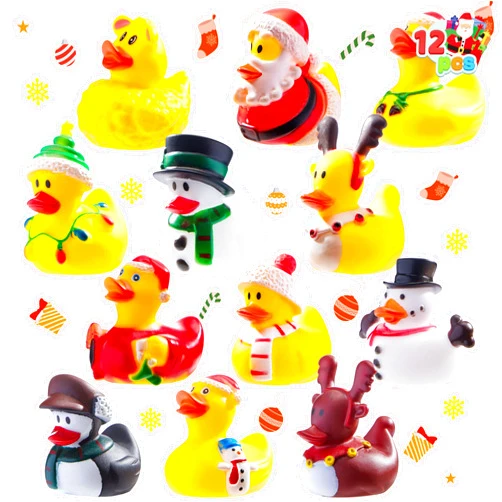 JOYIN 12 Pcs Christmas Rubber Duck Bath Toys for Christmas Goodie Bag Stuffers and Baby Showers, Girls and Toddlers Christmas Party Favor Xmas Gifts