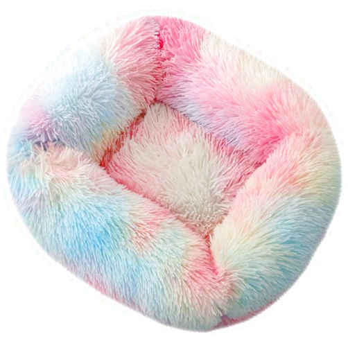 La La Pet® Donut Dog Cat Bed Cozy Cave Pet Bed Burrow Dog Bed Calming Cuddler Self-Warming Pet Bed Soft Plush Pet Cushion Improved Sleep for Cats Small Medium Dogs Rainbow XS