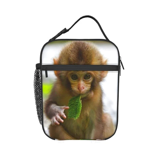 KiuLoam Insulated Lunch Box Cute Monkey 3D Animal Reusable Lunch Bag With Shoulder Strap For Women/Men/Girls/Boys Lunchbox Meal Tote Bag