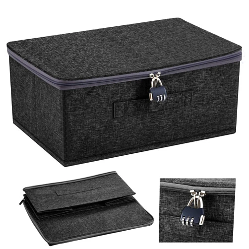 Briwooody Discreet Lockable Personal Items Bag Storage Organizer Bag Storage Bins Case with Zipper Lid 15 x 10 x 6. 3 Inches for Women and Men Clothes Container (Black)