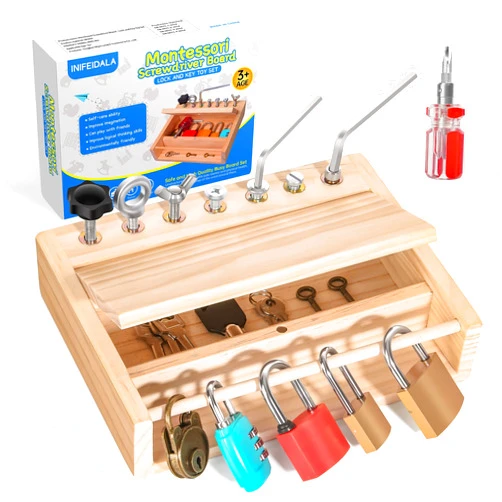 INIFEIDALA Montessori Screwdriver Board Set-Lock and Key Toy,Montessori Toys for 3 4 5 Year Old,Kids Tool Set,Preschool Learning Sensory Toys,Fine Motor Skills,STEM Toys