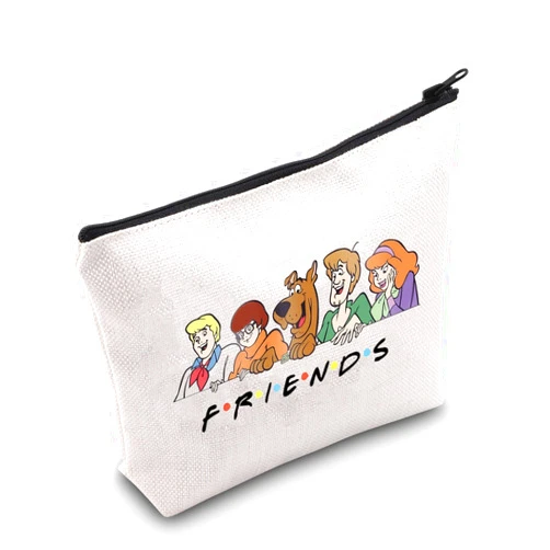 WCGXKO Cartoon Show Inspired Gift The Mystery Machine Gift Jinkies And Zoinks Zipper Pouch Makeup Bag (B-ScoobyFris), beige